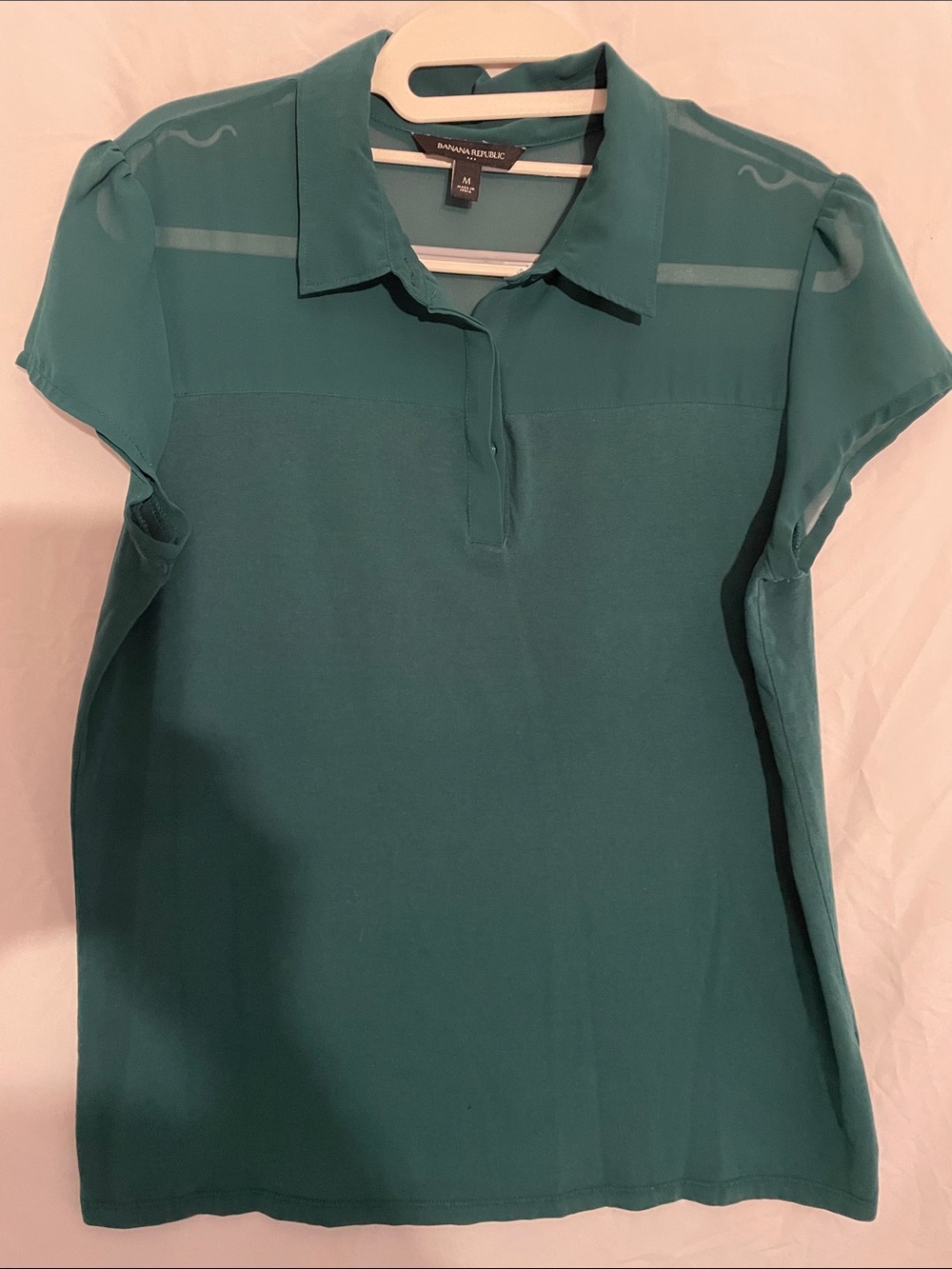 Banana Republic Teal Collared Short-Sleeve Blouse
